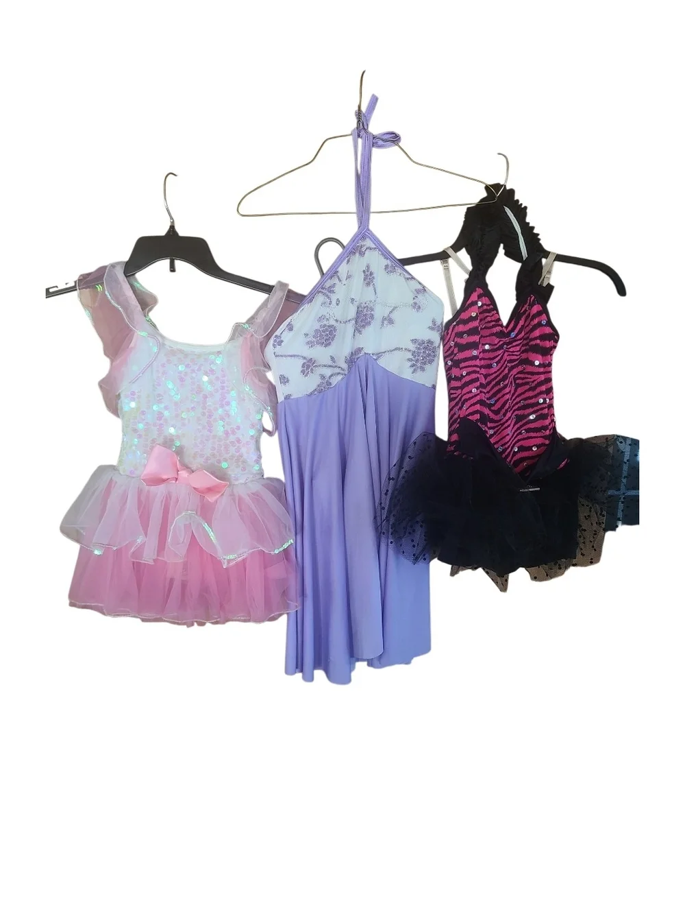 3pc Dance Costume & Dress Up Lot: Pink Tutu, Purple Lyrical & Zebra Set